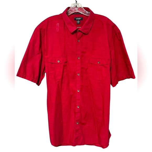 Alfani Red Casual Button Down Shirt Short Sleeve, EUC - Picture 1 of 7